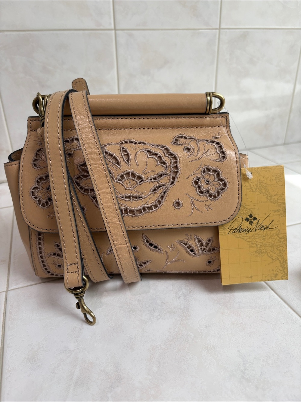 Patricia Nash French Lace Collection Annabelle Leather Satchel in Sand Shade - Picture 3 of 14